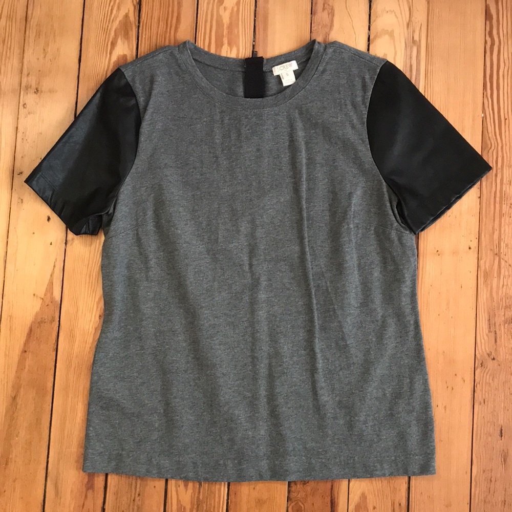 (Faux) Leather Sleeves T-shirt by J Crew